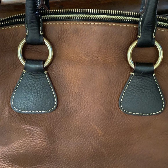 Dooney & Bourke Brown Nubuck and Pebbled Leather Domed Satchel Bag. - Picture 3 of 14